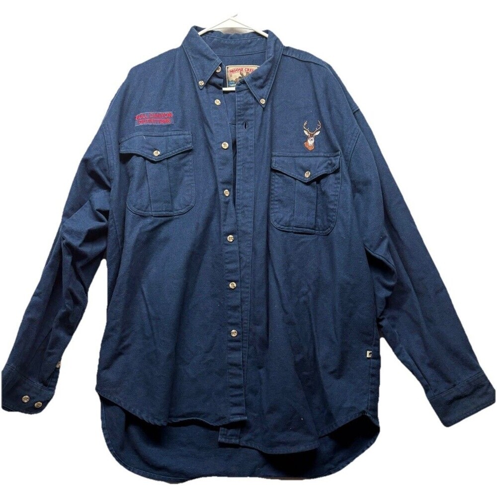 Vintage Moose Creek Chamois Shirt Mens XL Blue Flannel Bull Canyon Outfitters